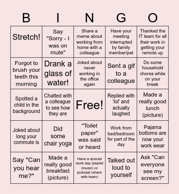 Remote Work Bingo Card