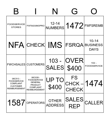 FOODSERVICE BINGO Card