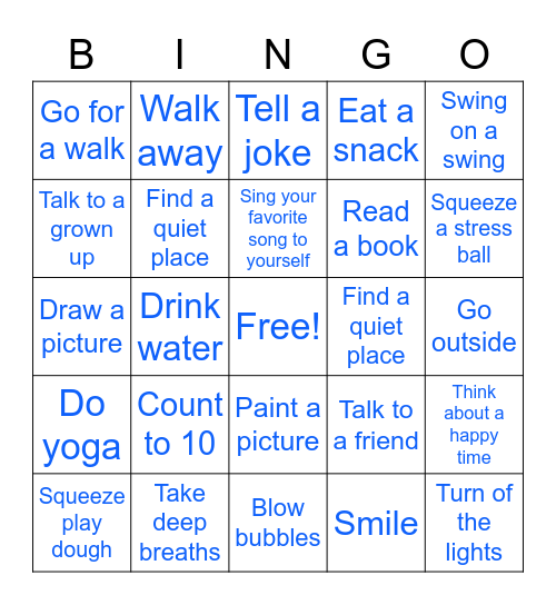 Cool Down Bingo Card