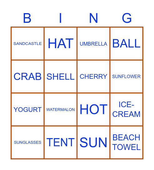 BEACH BINGO Card