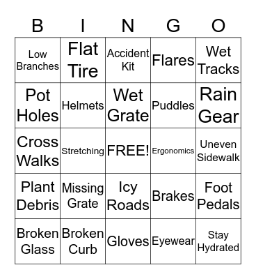 Safety Bingo Card