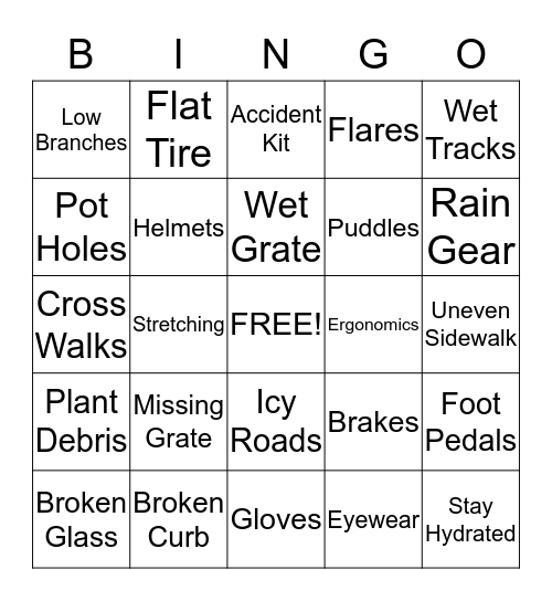 Safety Bingo Card