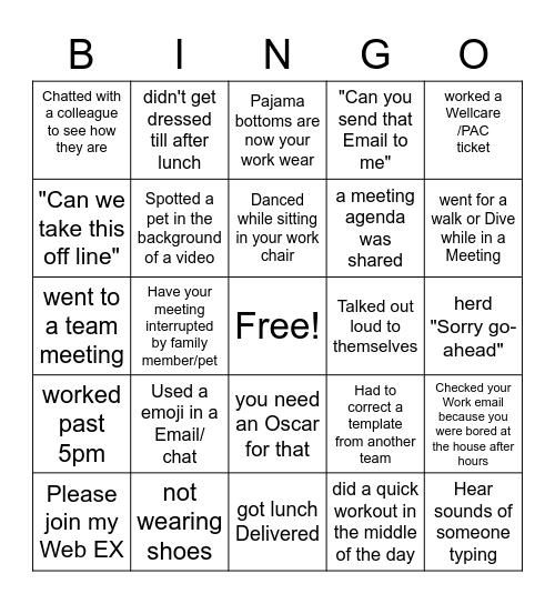 CCX Remote  Bingo Card