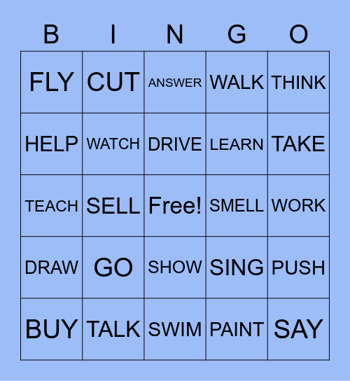 Verbs Bingo Card