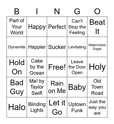 Musical Bingo Card