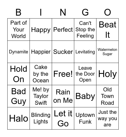 Musical Bingo Card