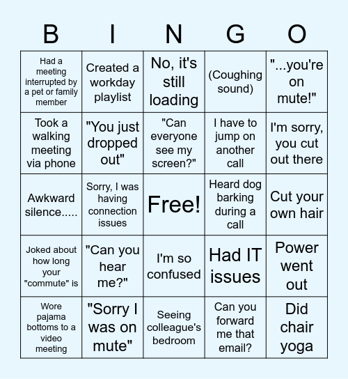 HLB Work From Home Bing Bingo Card