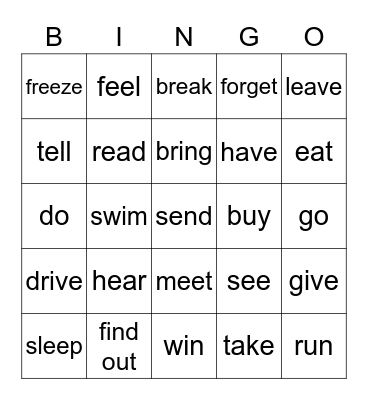 Irregular Verbs in the Past Bingo Card