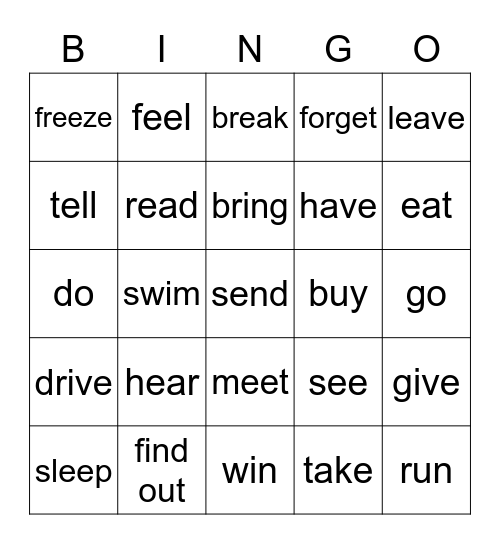 Irregular Verbs in the Past Bingo Card