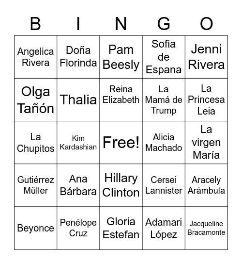 Las Mamás Más FAMOSAS Bingo Card