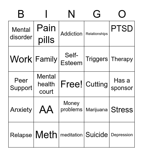 Drugs and Addictions Bingo Card