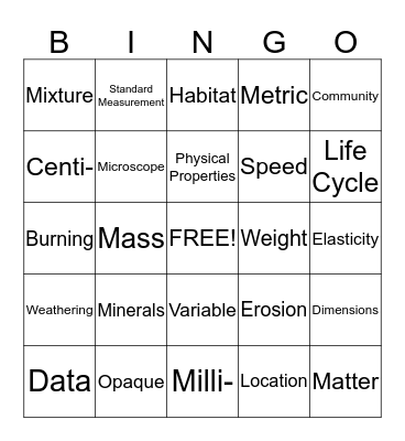 Science Review Bingo Card