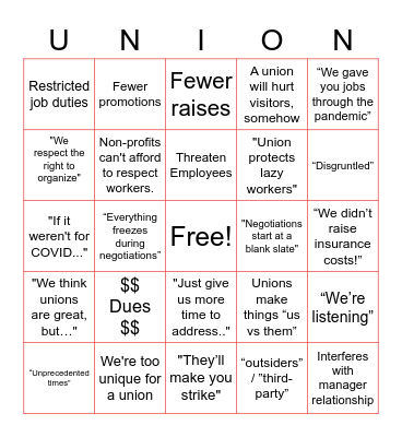Anti-Union Bingo Card