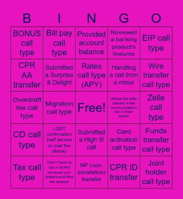 Team Bates Phone Call Bingo Card