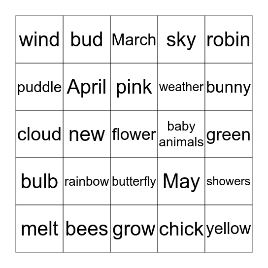 Spring bingo!! Bingo Card