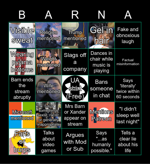 Barnacules Nerdcringe Bingo Card