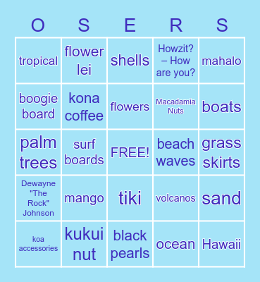 Luau Bingo Card