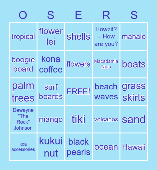 Luau Bingo Card
