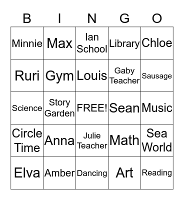 My Class Bingo Card