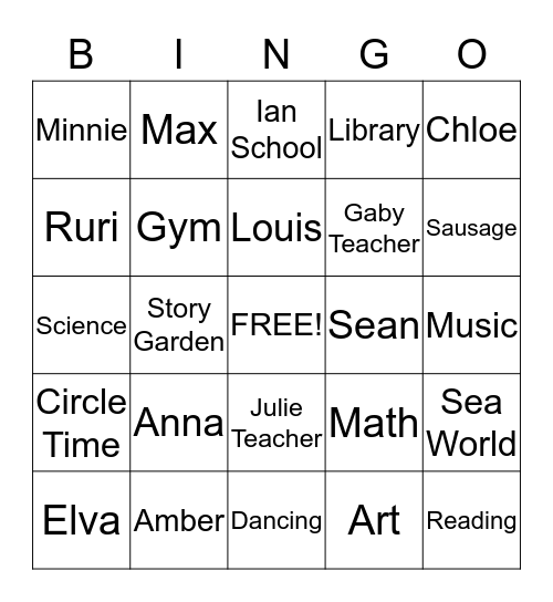 My Class Bingo Card