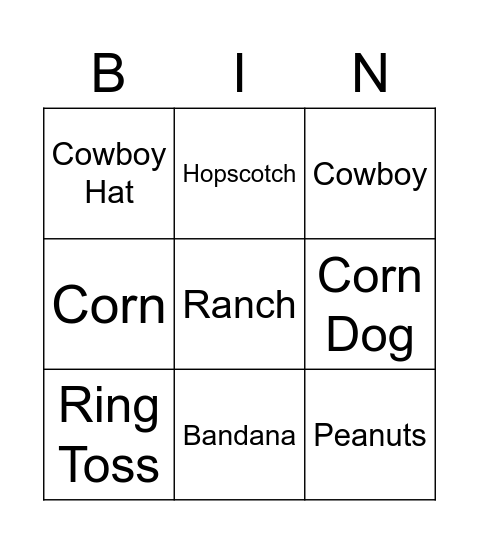Country Party Bingo Card
