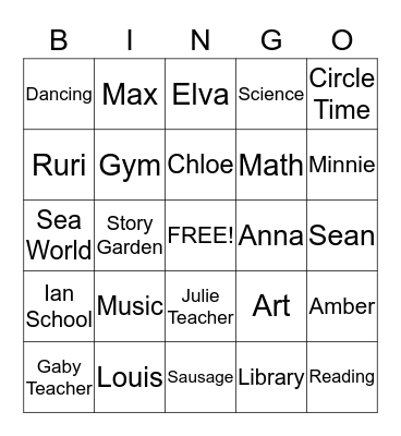 My Class Bingo Card