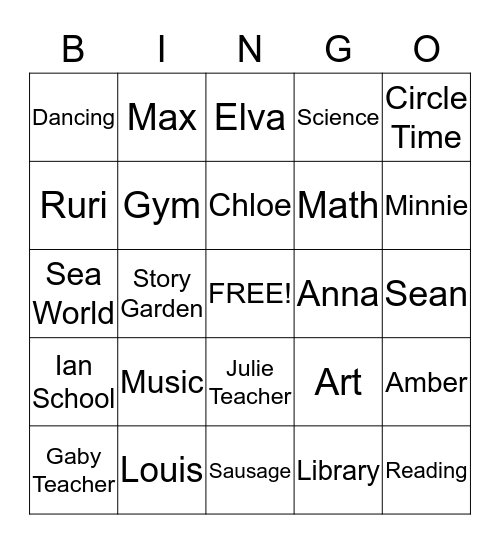 My Class Bingo Card