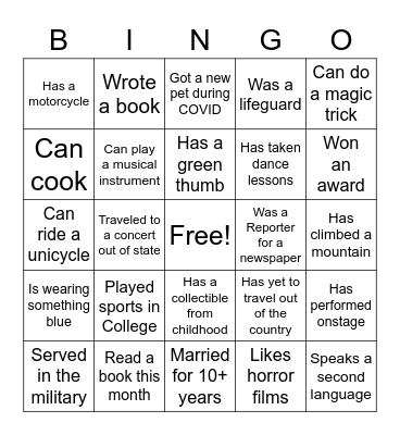 Get to Know You Bingo Card