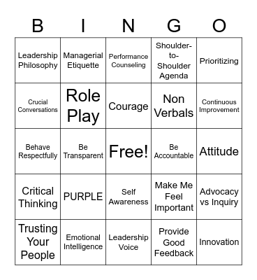 Leadership Bingo Card