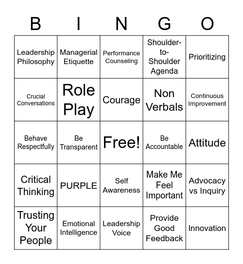 Leadership Bingo Card