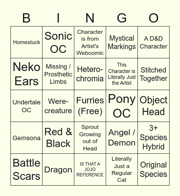 Artfight Characters Bingo Card