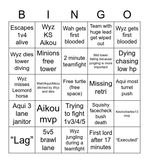 Team Wyz Bingo Card