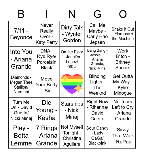 2010's Gay Music Bingo Card