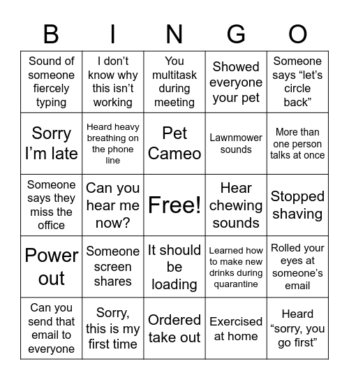 WFH 2 Bingo Card