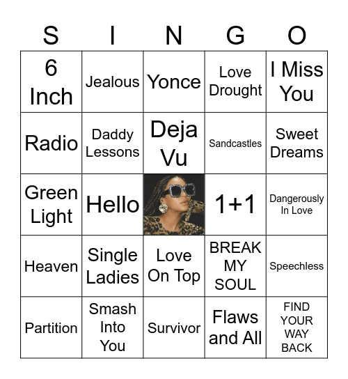 Beyonce SINGO Bingo Card