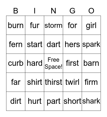 Controlled R-Vowels Bingo Card
