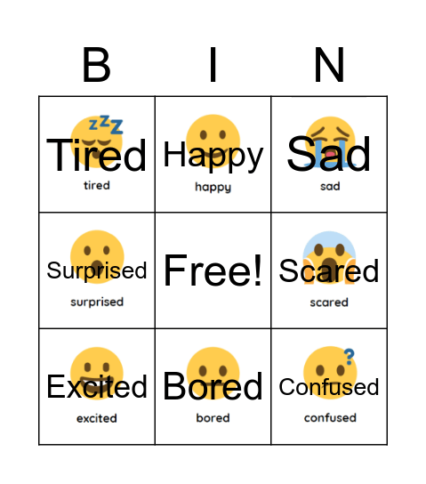 Feelings Bingo Card