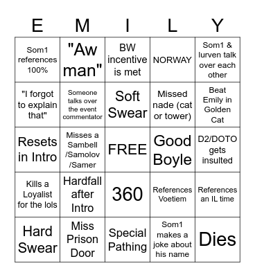 SGDQ Dishonored Bingo Card