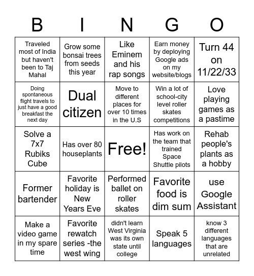 Untitled Bingo Card