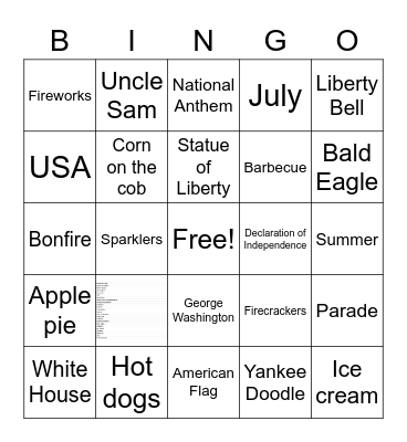 4th of July Bingo Card