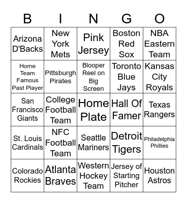Baseball Bingo Card