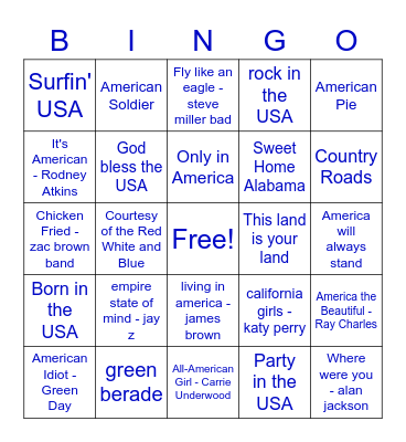 4th of July Bingo Card