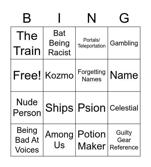 BackYard Bingo Card