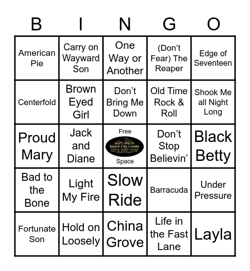 K Pub Classic Rock Bingo! Bingo Card