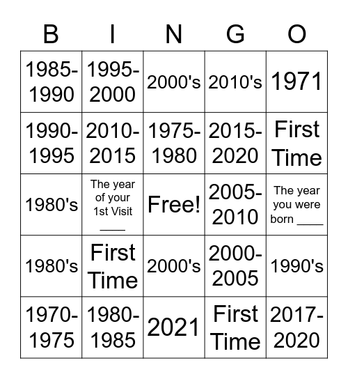 First Visit Bingo Card