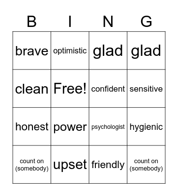 Personalities Bingo Card