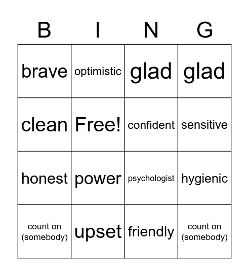 Personalities Bingo Card