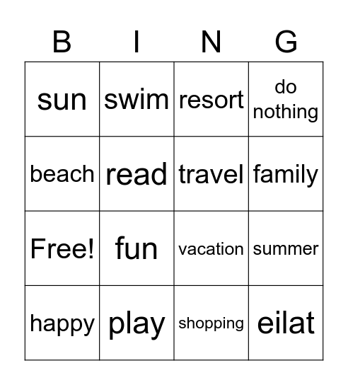 summer holiday! Bingo Card