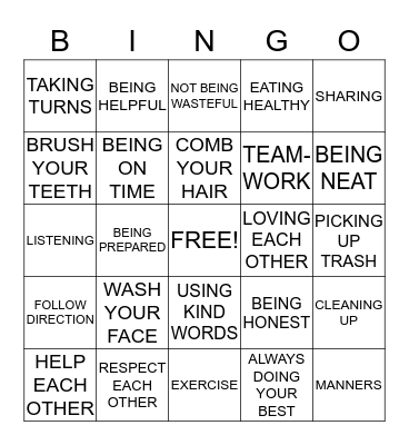 DAISY BINGO- RESPECTING YOURSELF AND OTHERS Bingo Card