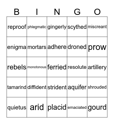 Vocabulary Bingo Card